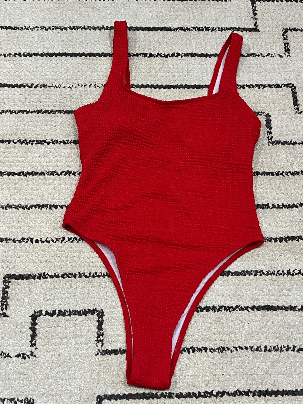 Red Textured One-Piece Swimsuit